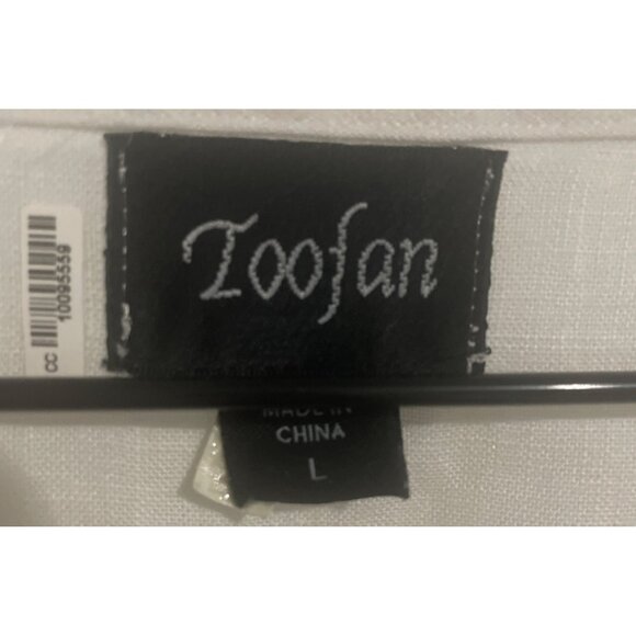 Womens White Linen Long-Sleeve Blouse With Floral Applique Size L Elegant Comfo - Picture 4 of 6